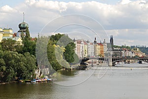 Vltava River and Jirasek Bridge Prague Czech Republic photo