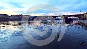 Vltava River and Palacky Bridge on sunset, Prague, Czechia