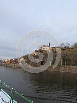 Vltava river and Prague from the deck of a pleasure boat.