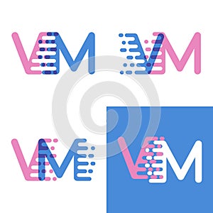 VM letters logo with accent speed soft pink and soft blue