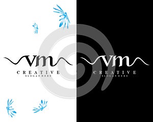 Vm, mv letters creative handwriting Logo design Template Vectof