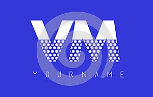 VM V M Dotted Letter Logo Design with Blue Background.