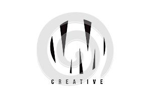 VM V M White Letter Logo Design with Circle Background.
