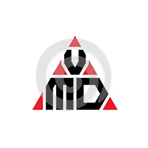 VMD triangle letter logo design with triangle shape. VMD triangle logo design monogram. VMD triangle vector logo template with red