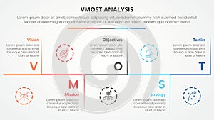 vmost analysis template infographic concept for slide presentation with horizontal timeline up and down with vertical separator