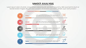 vmost analysis template infographic concept for slide presentation with percentage bar progress stack with 5 point list with flat