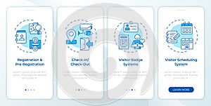 VMS blue onboarding mobile app screen