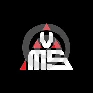 VMS triangle letter logo design with triangle shape. VMS triangle logo design monogram. VMS triangle vector logo template with red