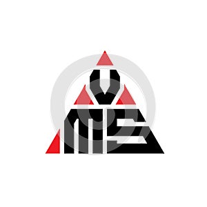 VMS triangle letter logo design with triangle shape. VMS triangle logo design monogram. VMS triangle vector logo template with red
