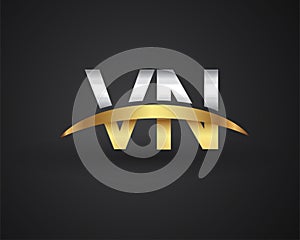 VN initial logo company name colored gold and silver swoosh design. vector logo for business and company identity