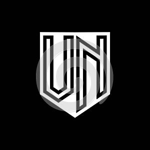 VN Logo monogram shield geometric black line inside white shield color design photo