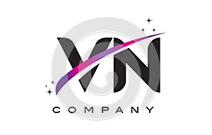 VN V N Black Letter Logo Design with Purple Magenta Swoosh
