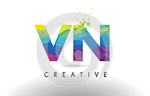 VN V N Colorful Letter Origami Triangles Design Vector.