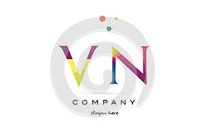 vn v n creative rainbow colors alphabet letter logo icon