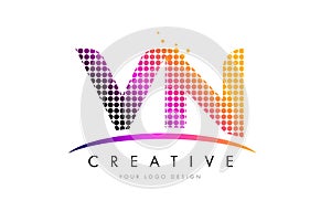 VN V N Letter Logo Design with Magenta Dots and Swoosh photo