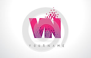 VN V N Letter Logo with Pink Purple Color and Particles Dots Design. photo