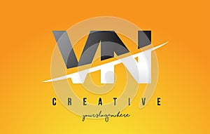 VN V N Letter Modern Logo Design with Yellow Background and Swoosh.