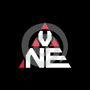 VNE triangle letter logo design with triangle shape. VNE triangle logo design monogram. VNE triangle vector logo template with red