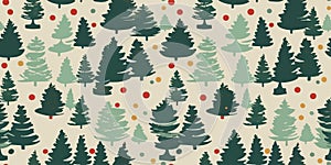 Vntage Christmas seamless pattern background, fir trees with beige color. Vector illustration in