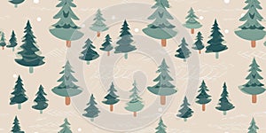 Vntage Christmas seamless pattern background, fir trees with beige color. Vector illustration in