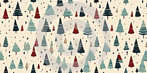 Vntage Christmas seamless pattern background, fir trees with beige color. Vector illustration in