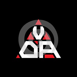 VOA triangle letter logo design with triangle shape. VOA triangle logo design monogram. VOA triangle vector logo template with red