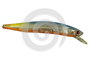 Voblers isolated on a white background. Composition of voblers. Set of voblers. Set of fish lures with hooks. The composition of