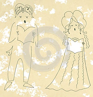 Vocal duet. Cute cartoon vector illustration