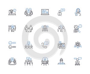 Vocalizing group line icons collection. Harmony, Performance, Chorus, Ensemble, Blend, Pitch, Melody vector and linear