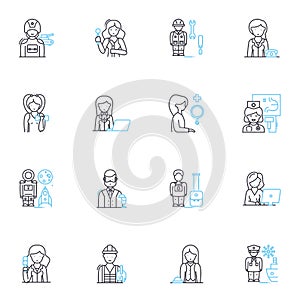 Vocation avenues linear icons set. Career, Profession, Occupation, Trade, Employment, Workforce, Job line vector and