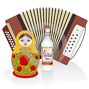 Vodka, accordion, matryoshka
