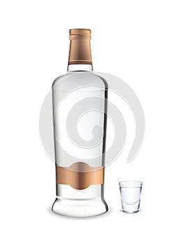 Vodka. Bottle and glass.