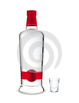 Vodka. Bottle and glass.