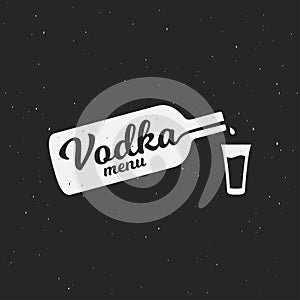 Vodka bottle logo with vodka shot on black