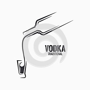 Vodka bottle logo. Vodka shot on white background