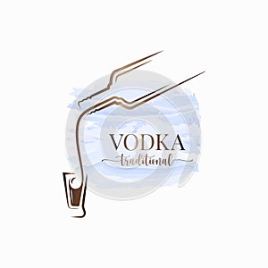 Vodka bottle watrecolor logo. Vodka shot on white
