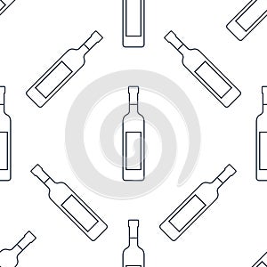 Vodka bottles seamless pattern. Line art style. Outline image. Black and white repeat template. Party drinks concept. Illustration