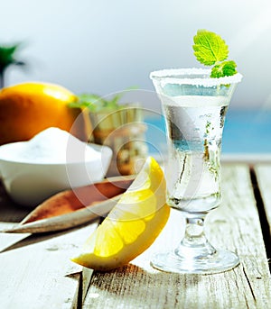 Vodka cocktail with lemon