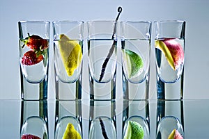 Vodka glasses with fruit