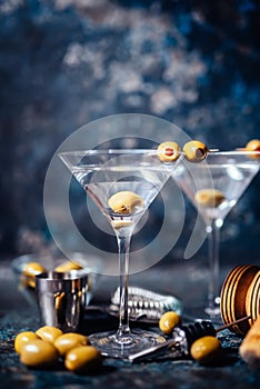 Vodka martini, gin tonic cocktail served in restaurant, pub and bar. Long drink cocktail concept photo