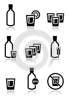 Vodka, strong alcohol icons set