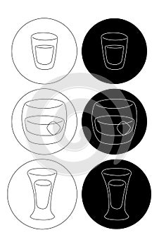 Vodka whiskey tequila glass in thin lines. Cartoon sketch. Doodle style. Black white hand drawn image. Party drink concept for