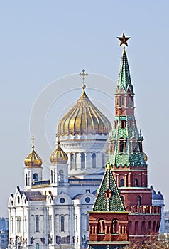 Vodovzvodnaya Tower and Christ the Savior Cathedral, Moscow photo