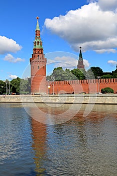 Vodovzvodnaya Tower of the Moscow Kremlin and its reflection in the water