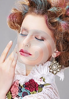 Vogue Style. Daydreaming Nifty Woman with Closed Eyes photo