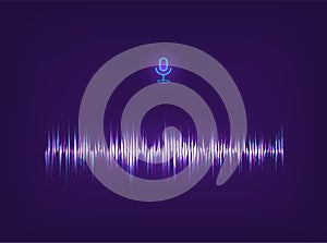 Voice assistant AI and equalizer sound recognition. Futuristic sound wave concept. Futuristic Frequency audio waveform