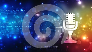 Voice assistant concept. Microphone voice control technology, Microphone on technology background