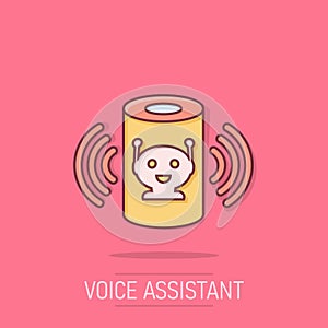 Voice assistant icon in comic style. Smart home assist vector cartoon illustration on white isolated background. Command center