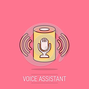 Voice assistant icon in comic style. Smart home assist vector cartoon illustration on white isolated background. Command center