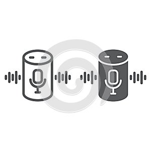 Voice assistant line and glyph icon, technology and voice control, smart speaker sign, vector graphics, a linear pattern